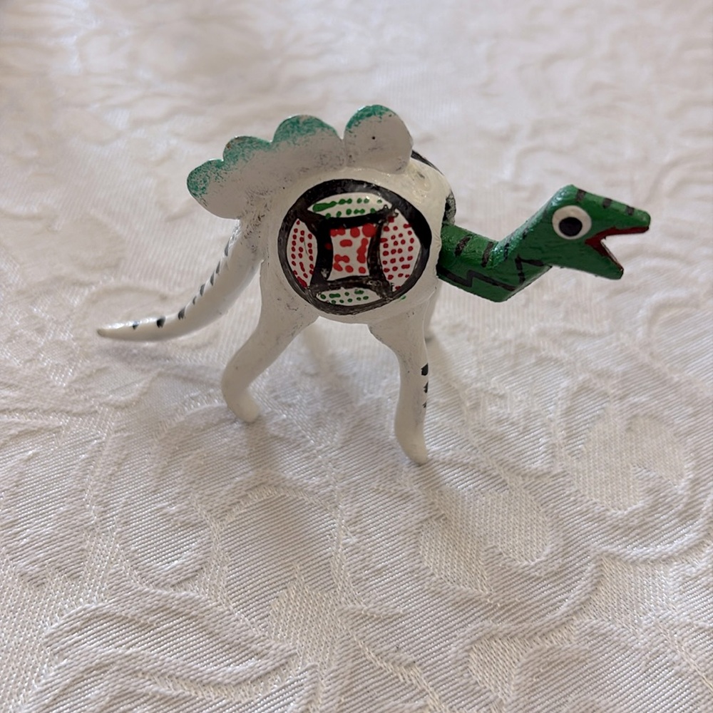 Handmade Mexican Wooden White Dinosaur
